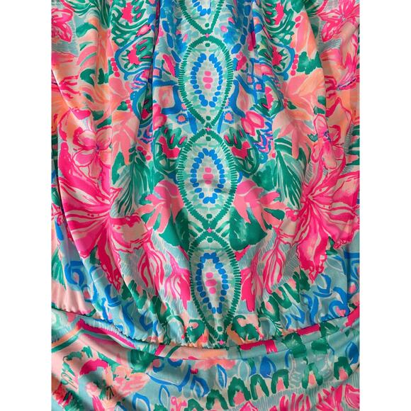 LILLY PULITZER TOP BOWEN HALTER GOLD CHAIN HOT TAMALE PRINT PINK BLUE FLORAL - Picture 5 of 14